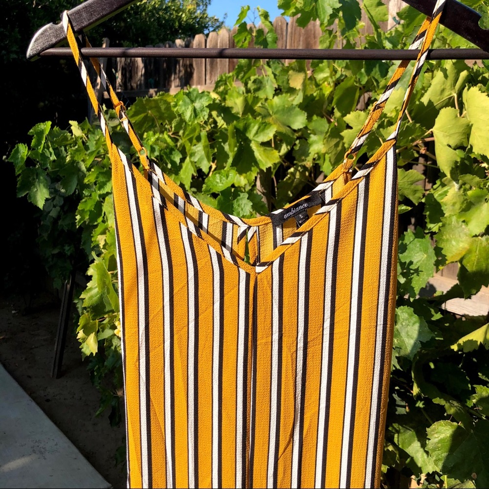 NWOT Ambiance striped mustard jumpsuit wide legged - Picture 3 of 6